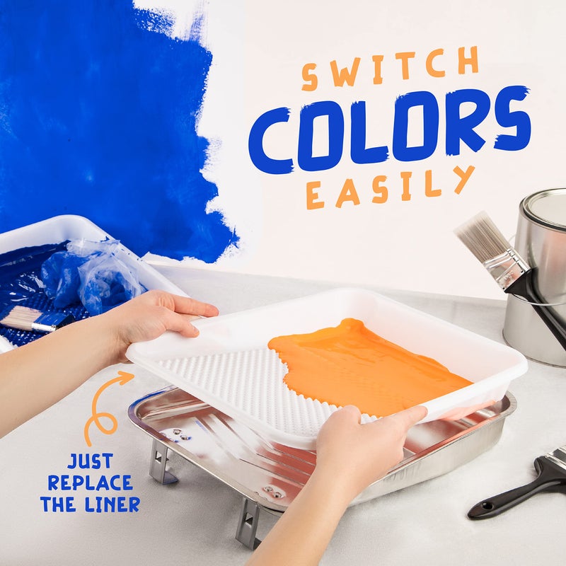 Unvert Paint Tray Liner Set Includes 9" Reusable Metal Paint Trays & 30 Pack of 9 inch White Plastic Paint Tray Liners, Paint Roller Tray, Paint Pan Set for Household or Construction Use - Image 4